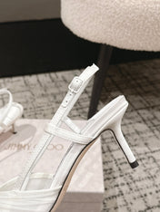 JIMMY CHOO 26S SLINGBACK HEELS 65 MM IN WHITE FABRIC
