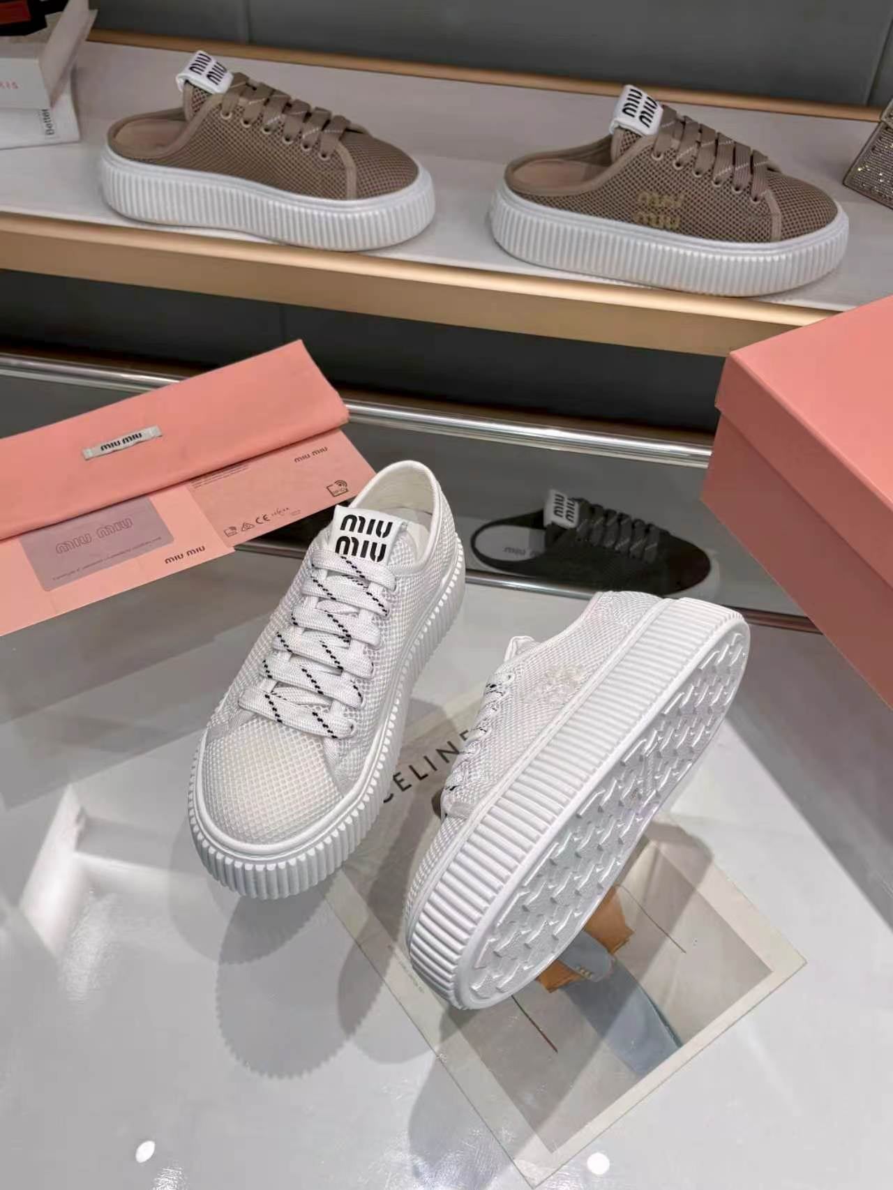 MIUMIU 26S SNEAKER 45MM IN WHITE MESH FABRIC