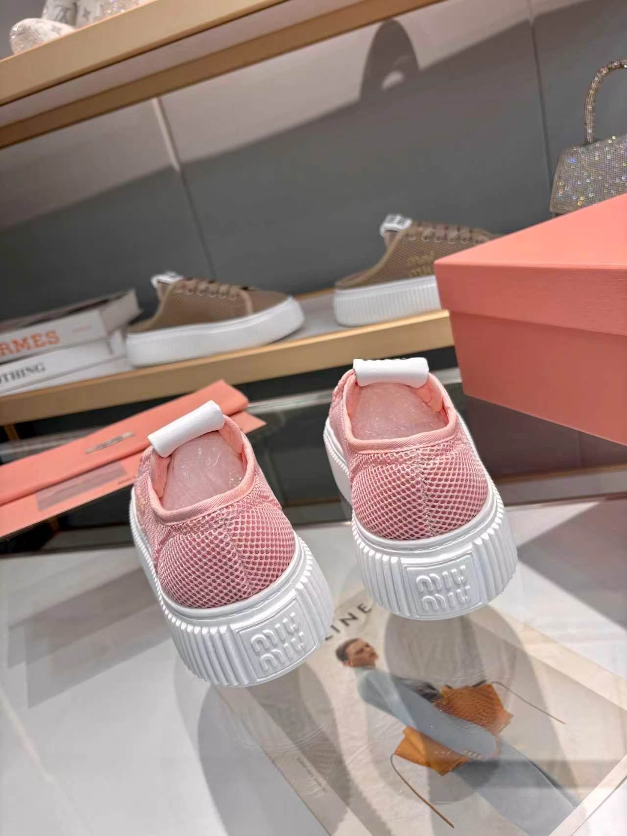 MIUMIU 26S SNEAKER 45MM IN PINK MESH FABRIC
