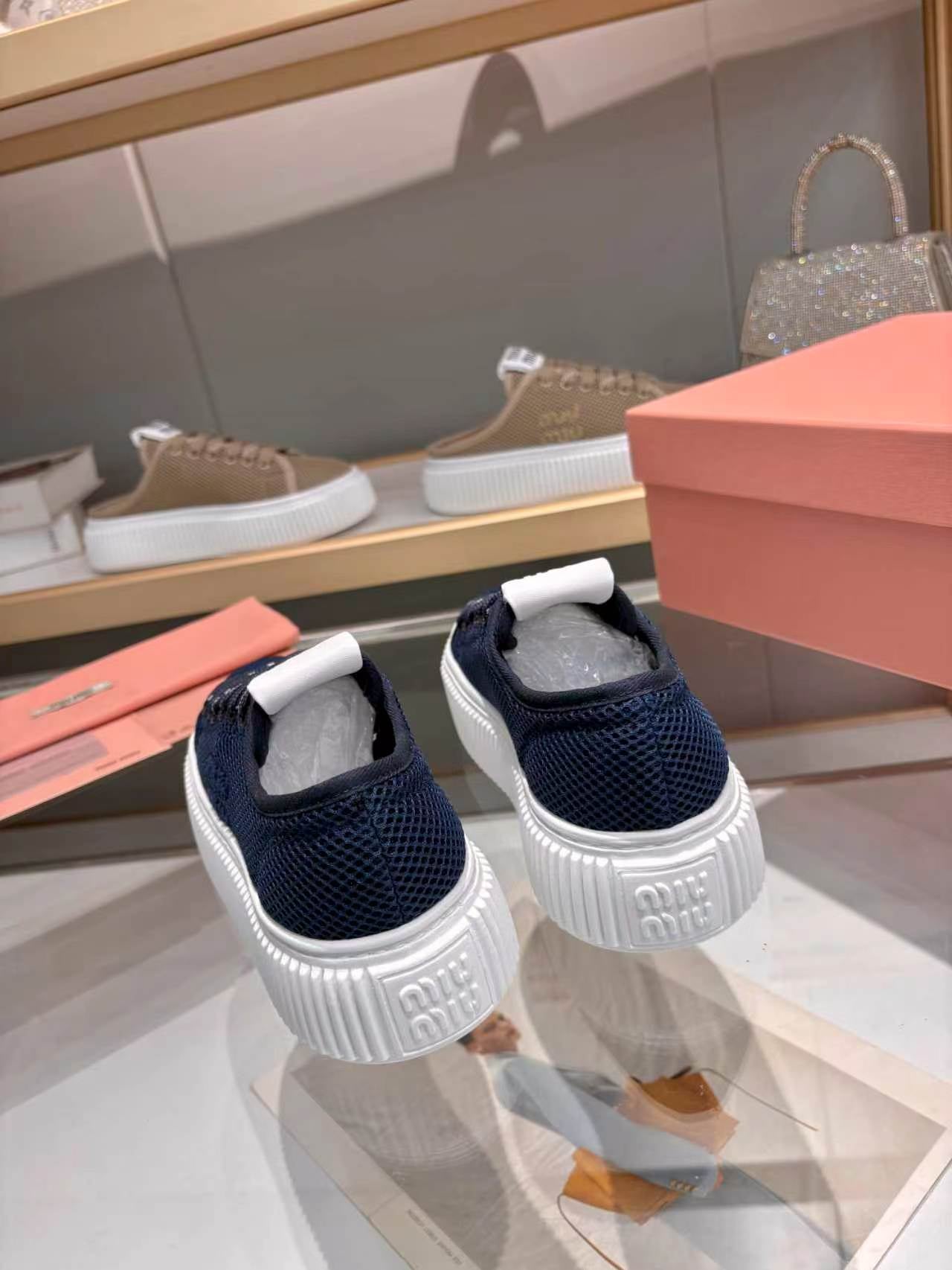 MIUMIU 26S SNEAKER 45MM IN NAVY BLUE MESH FABRIC