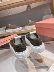 MIUMIU 26S SNEAKER 45MM IN DARK OLIVE GREEN MESH FABRIC