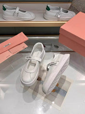 MIUMIU 26S MARY JANE BALLERINAS IN WHITE CALFSKIN