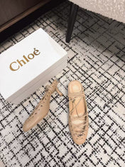 CHLOÉ 26S LACE-UP HEELS 60 MM IN NUDE BEIGE CALFSKIN