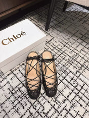 CHLOÉ 26S LACE-UP HEELS 60 MM IN BLACK CALFSKIN
