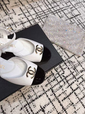 FLAT SLINGBACKS IN WHITE MIX BLACK CALFSKIN
