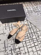 FLAT SLINGBACKS IN MACAROON BEIGE MIX BLACK CALFSKIN