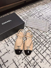 FLAT SLINGBACKS IN MACAROON BEIGE MIX BLACK CALFSKIN