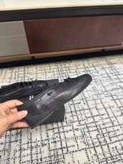 MIUMIU 26S LACE UP BOW LOAFERS IN BLACK CALFSKIN