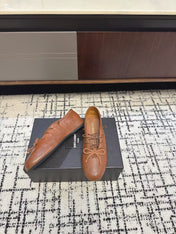 MIUMIU 26S LACE UP BOW LOAFERS IN CARAMEL BROWN CALFSKIN