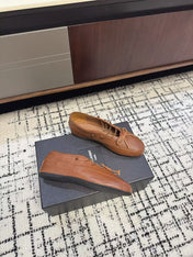 MIUMIU 26S LACE UP BOW LOAFERS IN CARAMEL BROWN CALFSKIN