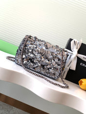 CHANEL 26S CLASSIC FLAP BAG 21 IN SILVER SEQUINS STYLE 8