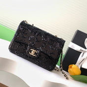 CHANEL 26S CLASSIC FLAP BAG 20 IN BLACK SEQUINS