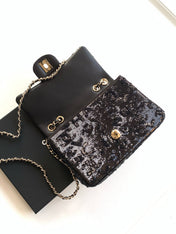 CHANEL 26S CLASSIC FLAP BAG 20 IN BLACK SEQUINS