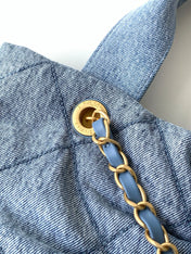 CHANEL 25S MAXI BOW BAG 38 IN BLUE DENIM WITH GOLD HARDWARE