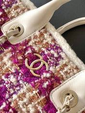 CHANEL 25S SHOPPING BAG 34 IN DARK PINK MIX WHITE TWEED