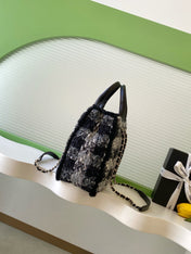 CHANEL 25S SHOPPING BAG 34 IN BLACK MIX GREY TWEED