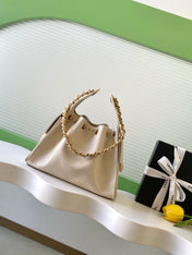 CHANEL 25S HOBO BAG 30 IN LIGHT BEIGE CAVIAR LEATHER WITH GOLD HARDWARE