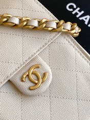 CHANEL 25S HOBO BAG 30 IN LIGHT BEIGE CAVIAR LEATHER WITH GOLD HARDWARE