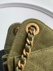 CHANEL 25S HOBO BAG 22 IN MOSS GREEN SUEDE WITH GOLD HARDWARE