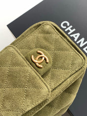 CHANEL 25S HOBO BAG 22 IN MOSS GREEN SUEDE WITH GOLD HARDWARE