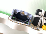 CHANEL 25S HOBO BAG 22 IN BLUE GRAY SUEDE WITH GOLD HARDWARE