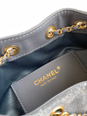 CHANEL 25S HOBO BAG 22 IN BLUE GRAY SUEDE WITH GOLD HARDWARE