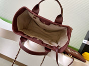 CHANEL 25S TOTE BAG 33 IN DARK RED CANVAS