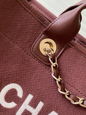 CHANEL 25S TOTE BAG 38 IN DARK RED CANVAS