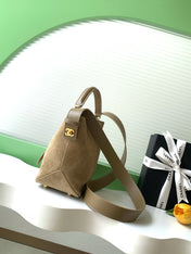 CHANEL 26S BUCKET SHOULDER BAG MEDIUM 29 IN DARK BEIGE SUEDE AND CALFSKIN GOLD HARDWARE