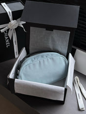 CHANEL 26S COCO BEACH SHOULDER BAG 32 IN LIGHT BLUE CANVAS WITH CALFSKIN STRAP