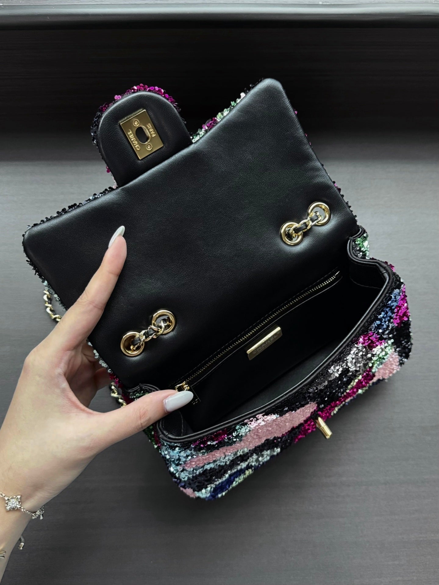 CHANEL 26S CLASSIC FLAP BAG 21 IN MULTICOLOR SEQUINS STYLE 2