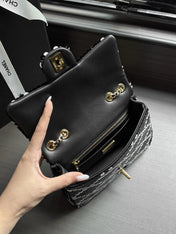 CHANEL 26S CLASSIC FLAP BAG 21 IN BLACK MIX WHITE SEQUINS STYLE 3
