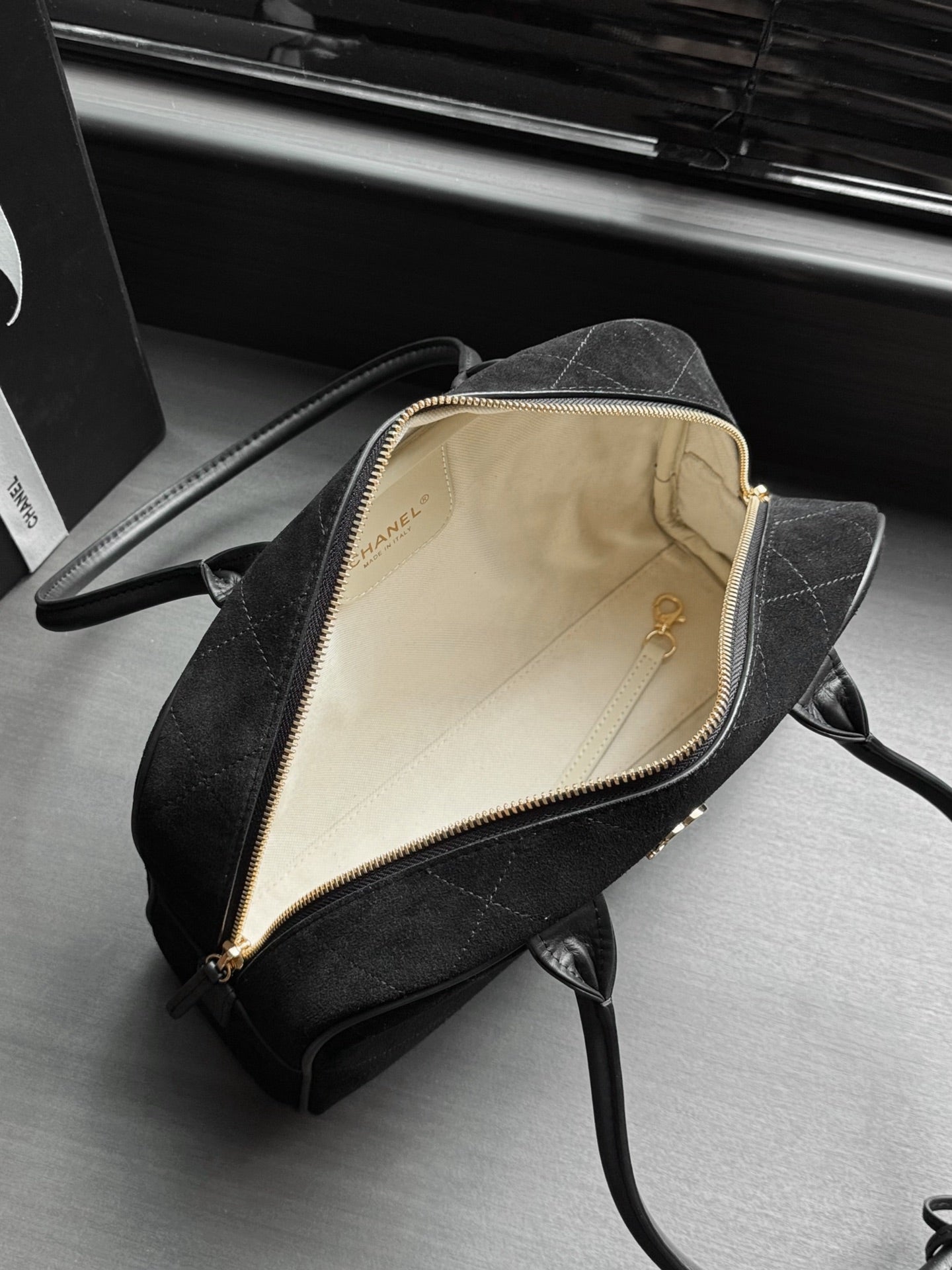 CHANEL 26S CLASSIC BOWLING BAG 29 IN BLACK SUEDE