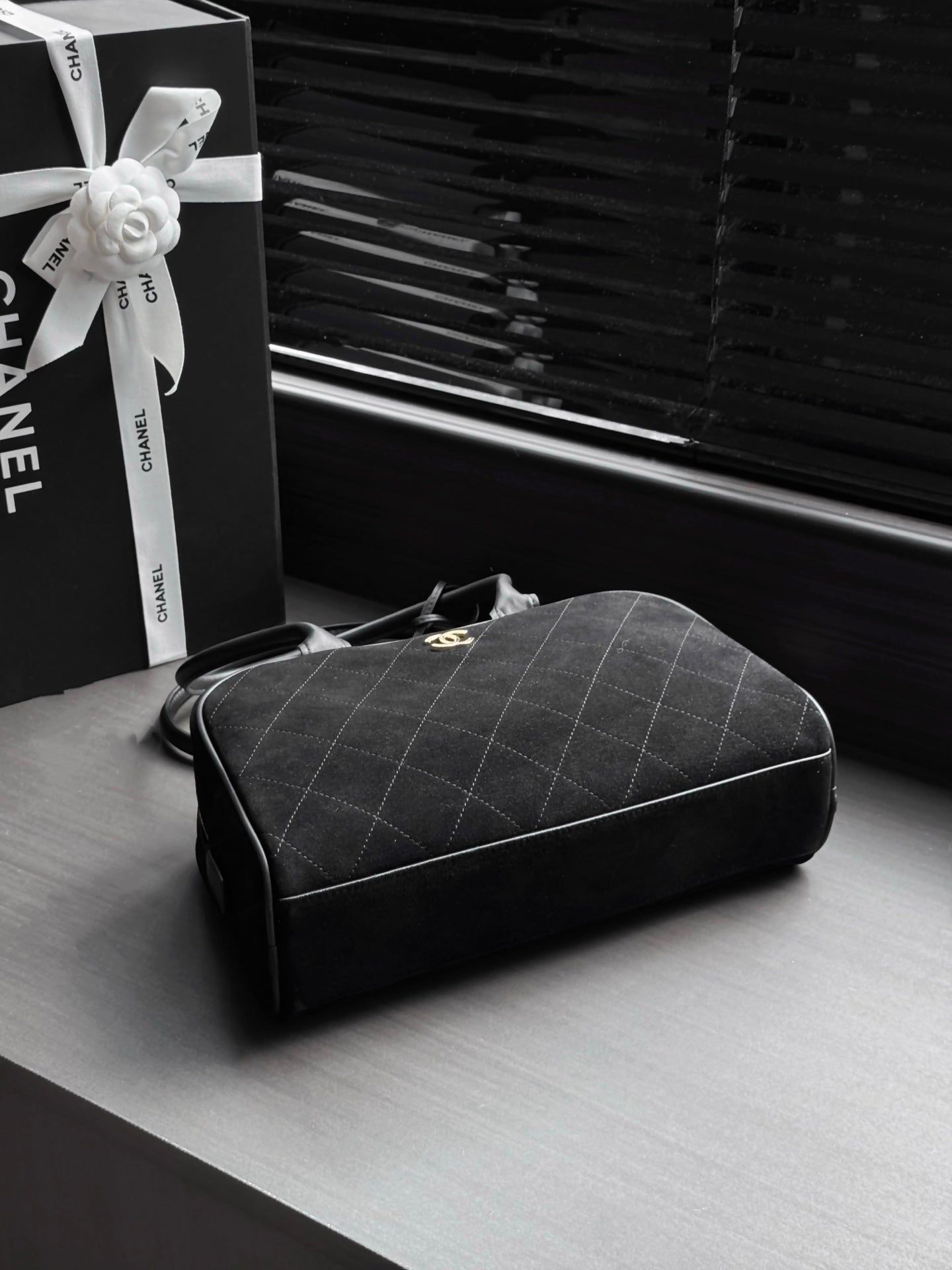 CHANEL 26S CLASSIC BOWLING BAG 29 IN BLACK SUEDE