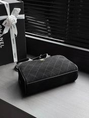 CHANEL 26S CLASSIC BOWLING BAG 29 IN BLACK SUEDE