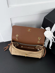 CHANEL 26S SHOULDER BAG 29 IN BROWN CALFSKIN AND BEIGE SUEDE