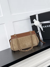 CHANEL 26S SHOULDER BAG 29 IN BROWN CALFSKIN AND BEIGE SUEDE
