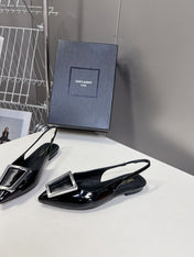 SL SQUARE BUCKLE SLINGBACK BLACK POLISHED CALFSKIN