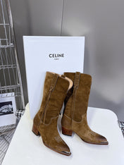 CELINE 25S HIGH CUT CHELSEA BOOTS 45MM IN BROWN SUEDE