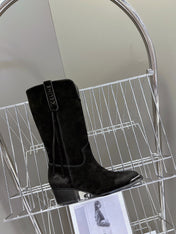 CELINE 25S HIGH CUT CHELSEA BOOTS 45MM IN BLACK SUEDE