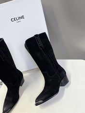 CELINE 25S HIGH CUT CHELSEA BOOTS 45MM IN BLACK SUEDE
