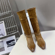 CELINE 25S BULKY LACED UP BOOTS 45MM IN BROWN SUEDE