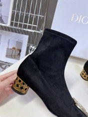 ICON HEELED ANKLE BOOT BLACK SUEDE 4 CM WITH GOLD LOGO