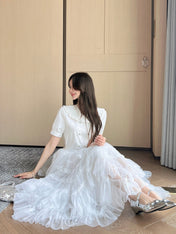CC 25 Mesh Long Skirt White Polyester Fiber