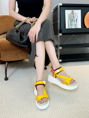 CHLOÉ NAMA WEDGE SANDALS IN BRIGHT YELLOW FABRIC AND WHITE RUBBER