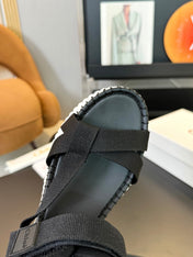 CHLOÉ NAMA WEDGE SANDALS IN BLACK FABRIC AND WHITE RUBBER