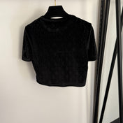 GUCCI 26S SHORT-SLEEVE VELVET TOP WITH RHINESTONES 181