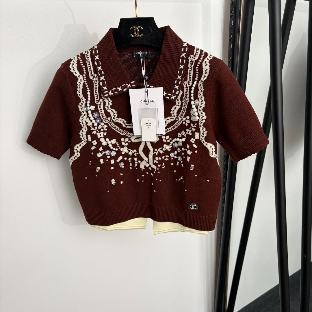 CHANEL 26S SHORT-SLEEVE POLO KNIT TOP 1365