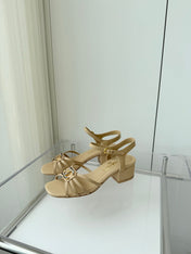 MID HEEL SANDALS IN FLAX YELLOW LAMBSKIN