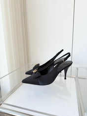SLINGBACKS 80 MM IN BLACK CALFSKIN MIX CANVAS